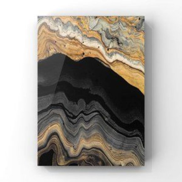 Deep Grey, Gold & Black luxury Abstract Art Print - Picture 2 of 4